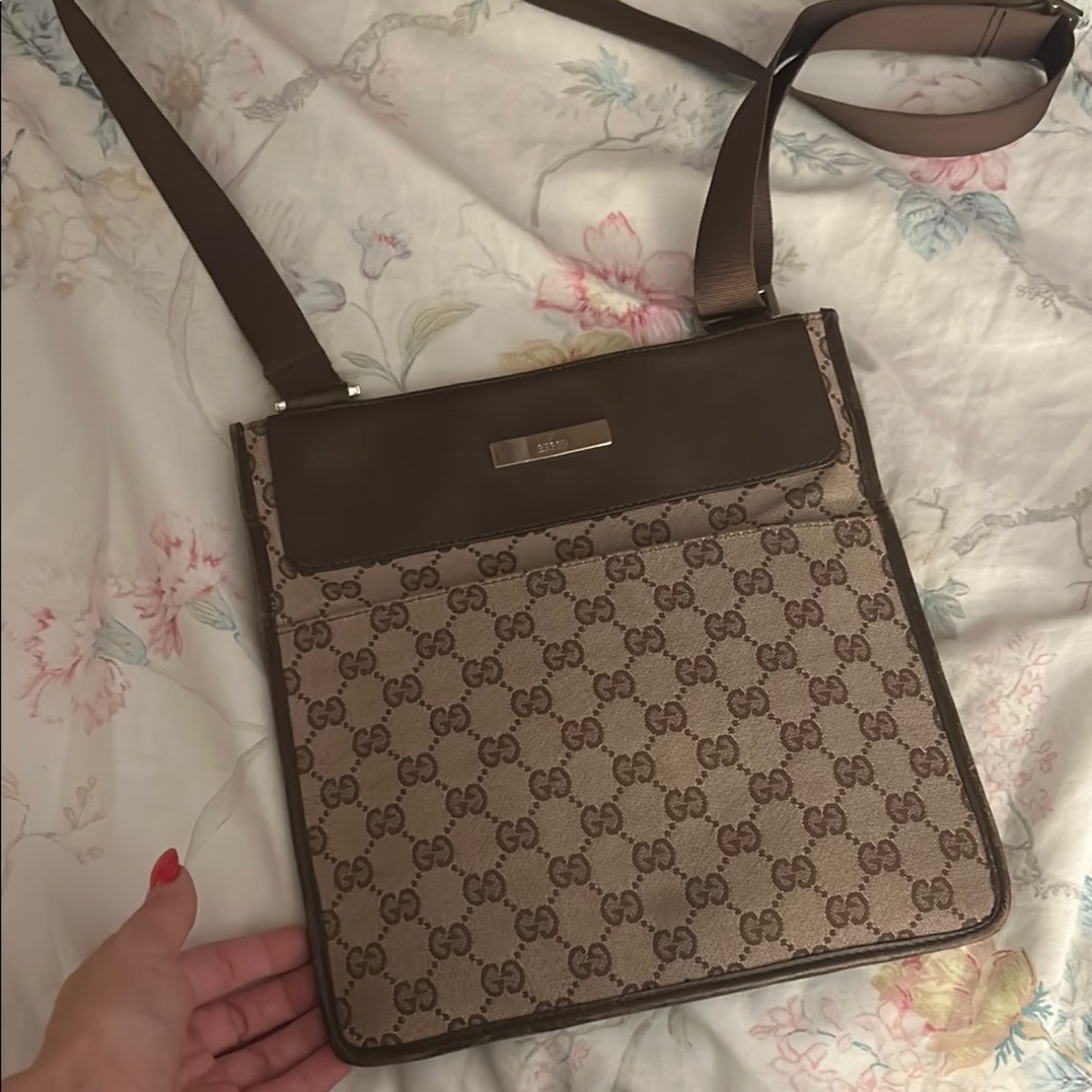 Authentic Gucci Beige and Brown Monogram Shoulder Bag